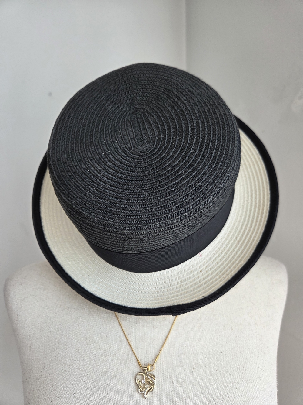 Nine West Black and Cream Two-Tone Straw Boater